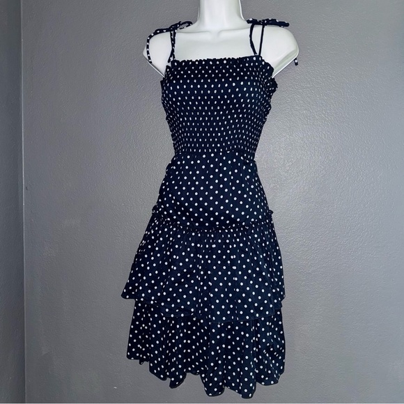 Tory Burch Navy Blue & White Polka Dot Layered Sundress Dress Womens XS - Small - Picture 4 of 7